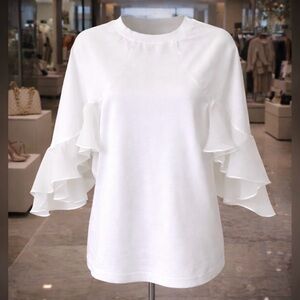 𝅺caara White Top Angel Flutter Sleeve Top Blouse 100% Cotton